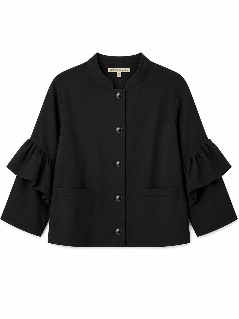 RACHEL Rachel Roy Black Ruffle Sleeve Jacket Button Front Plus Size 1X